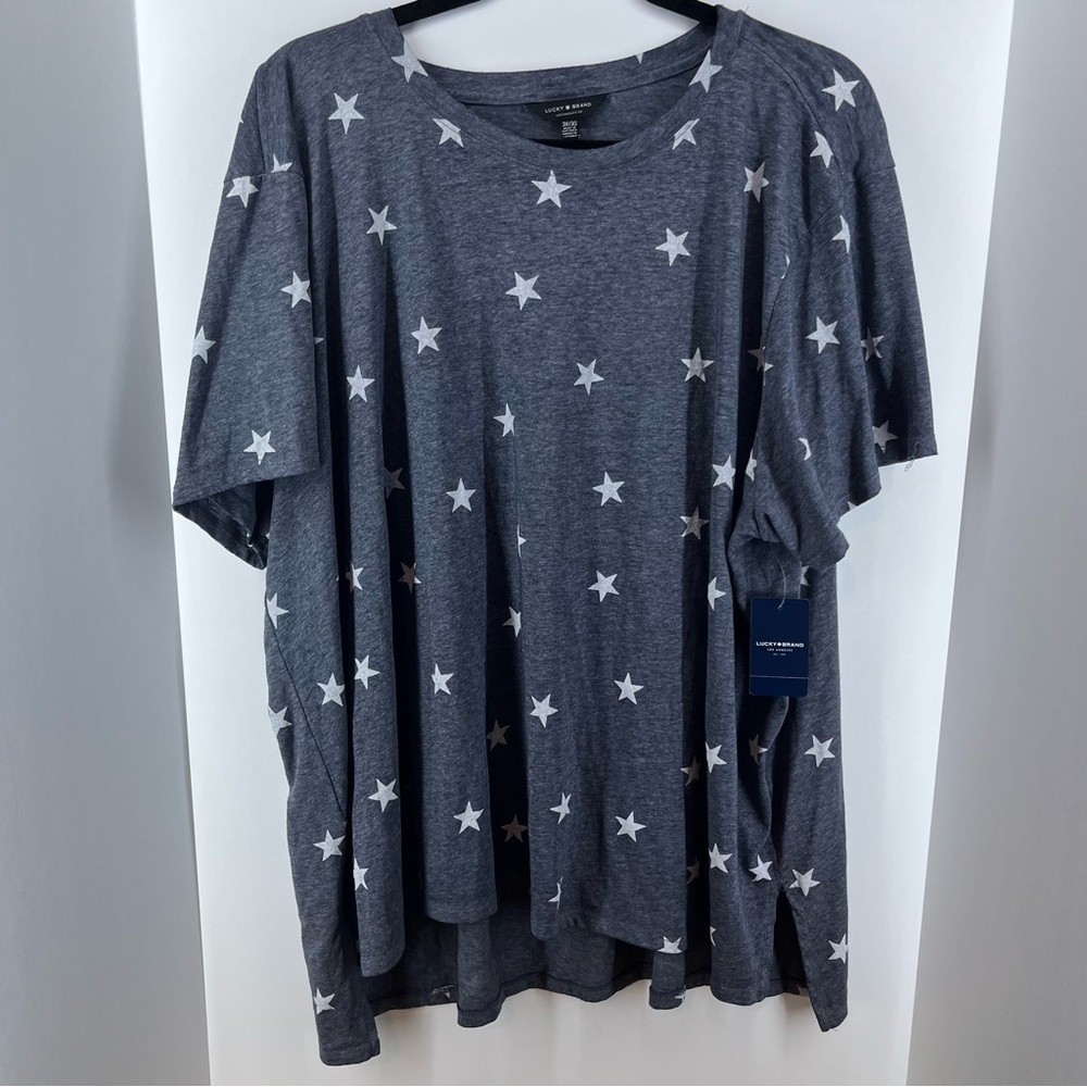 NWT Lucky Brand T-Shirt Blue with White Stars Women's 3X O-Neck